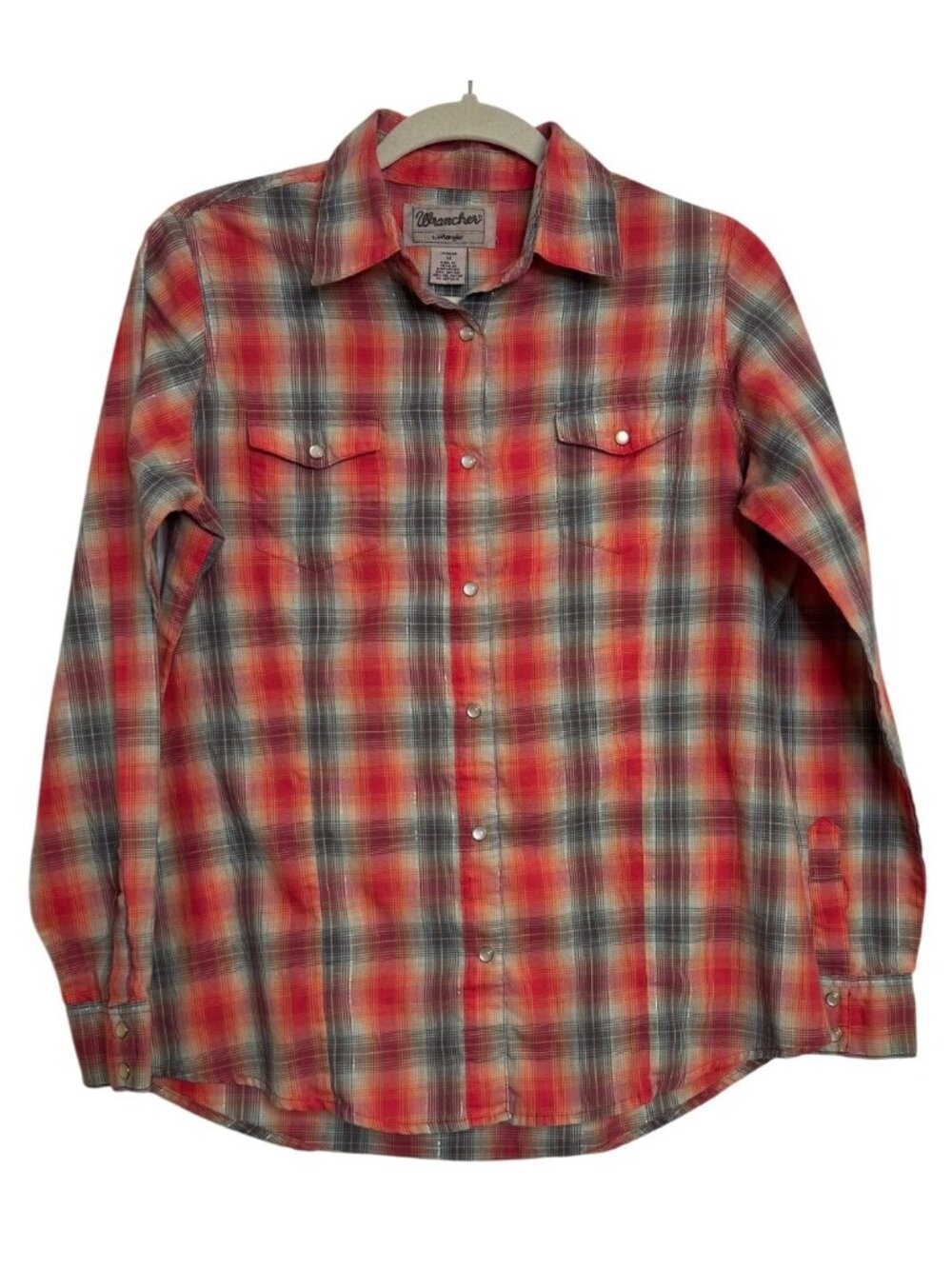 Wrancher Western Size Medium Snap Button Women’s Shimmer Plaid By Wrangler